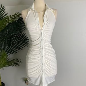 White Halter Button Down Dress